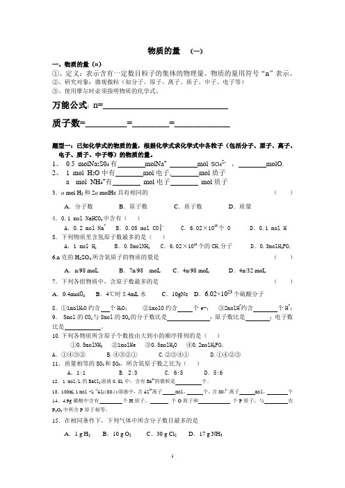 物质的量、粒子个数、摩尔质量知识点