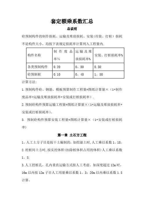 陕西省建筑、装饰工程消耗量定额系数换算汇总