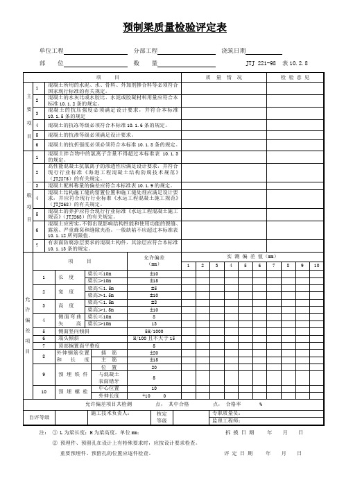 预制梁质量检验评定表