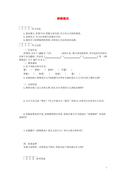 七年级语文下册 第四单元 14驿路梨花导学案 新人教版