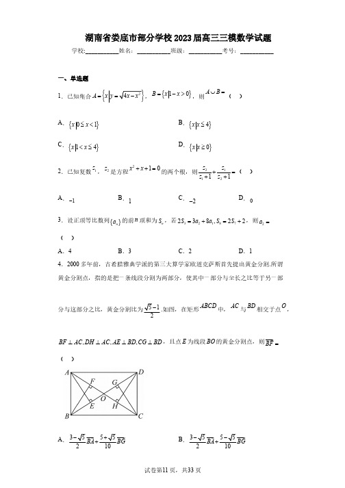 湖南省娄底市部分学校2023届高三三模数学试题