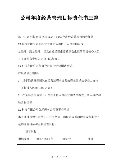 公司年度经营管理目标责任书三篇