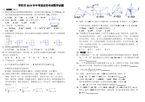 2019枣阳市中适数模拟