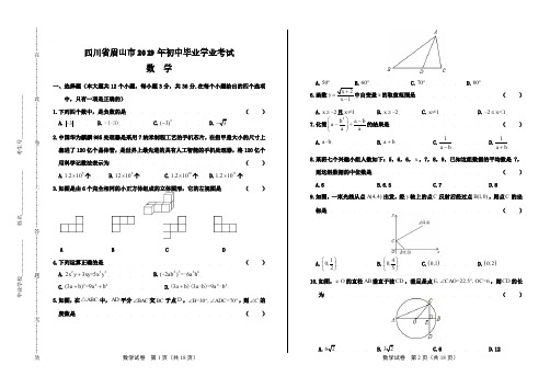 2019年四川省眉山市中考数学试卷及答案