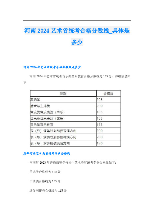 河南2024艺术省统考合格分数线具体是多少