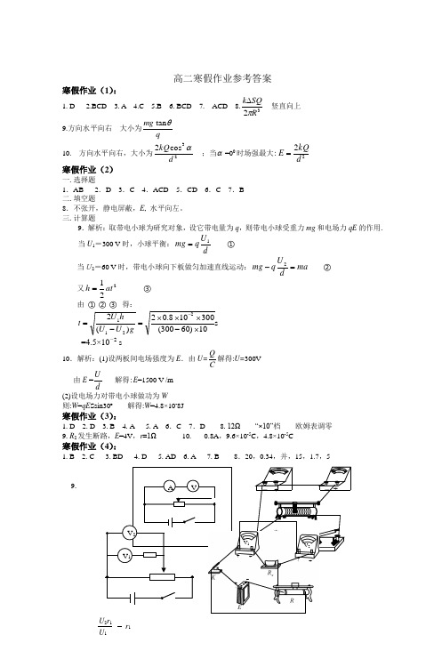 高二寒假作业参考答案