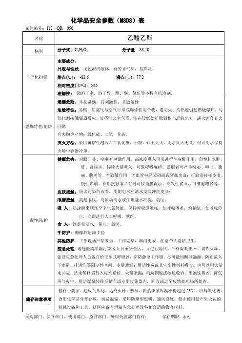 化学品安全周知卡（MSDS）乙酸乙酯、氢溴酸、