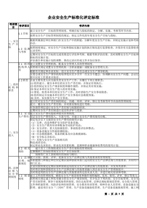 企业安全生产标准化评定标准