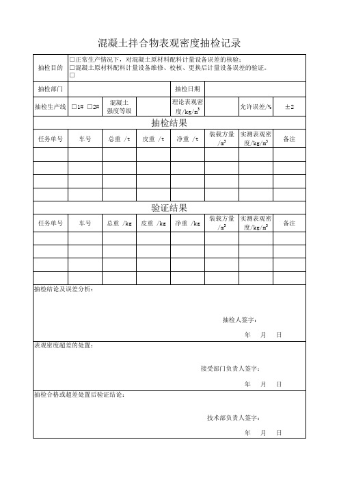 混凝土容重抽查记录表