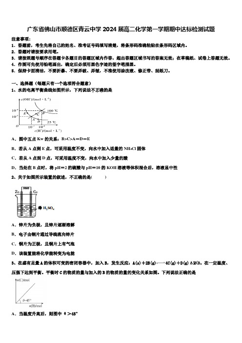 广东省佛山市顺德区青云中学2024届高二化学第一学期期中达标检测试题含解析