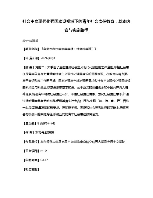 社会主义现代化强国建设视域下的青年社会责任教育:基本内容与实施路径