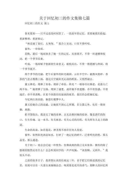 关于回忆初三的作文集锦七篇