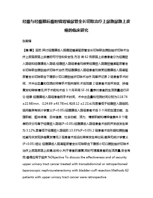 经腹与经腹膜后腹腔镜肾输尿管全长切除治疗上尿路尿路上皮癌的临床研究