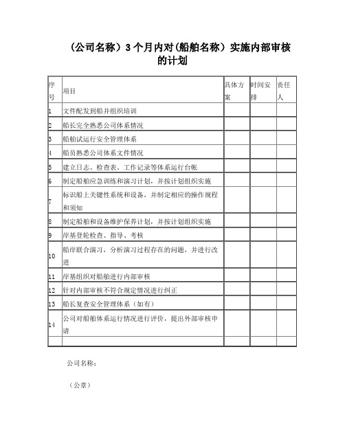 公司3个月内对船舶实施内部审核的计划