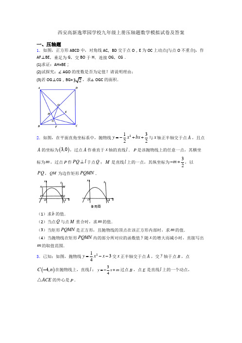 西安高新逸翠园学校九年级上册压轴题数学模拟试卷及答案