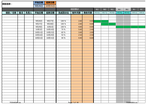 项目进度计划表格甘特图模板