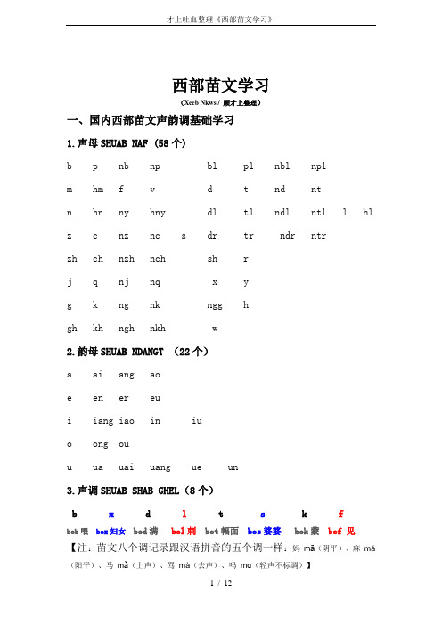 才上吐血整理《西部苗文学习》