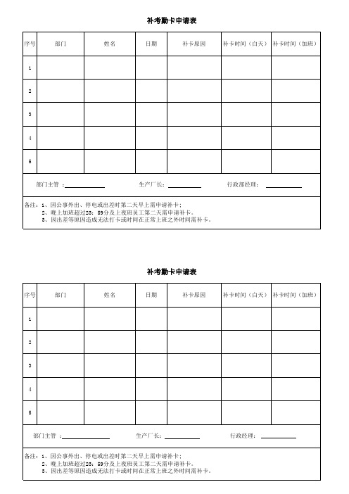 补考勤卡申请表