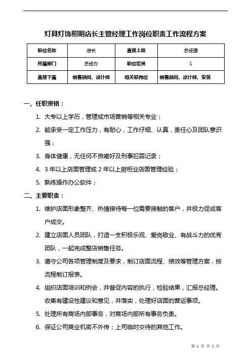 灯具灯饰照明店长主管经理工作岗位职责工作流程方案