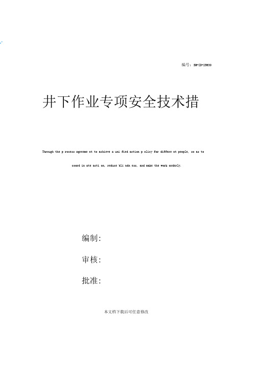 井下作业专项安全技术措施