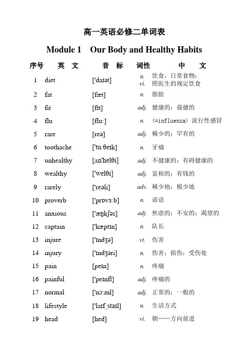 外研社高一英语必修2单词表