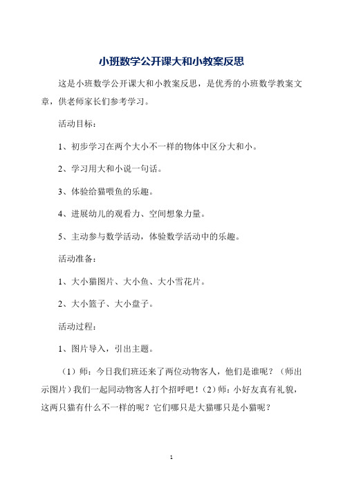 小班数学公开课大和小教案反思