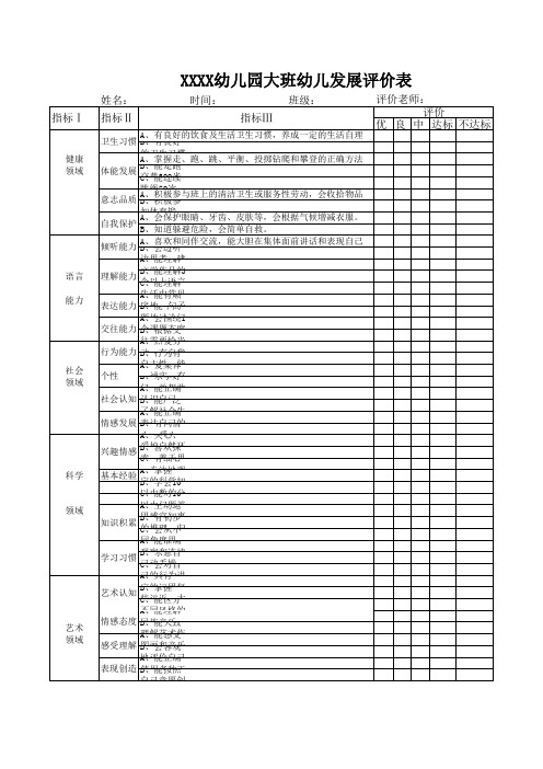 大班幼儿发展评价表(1)