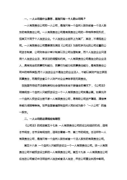 一人公司是什么意思,是指只有一个人的公司吗