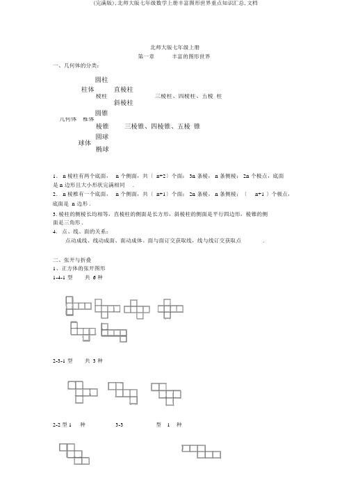 (完整版),北师大版七年级数学上册丰富图形世界重点知识汇总,文档