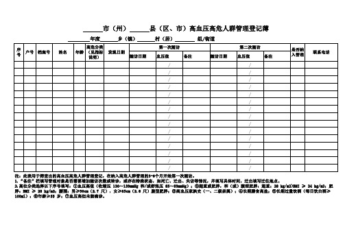 高血压高危人群管理登记簿