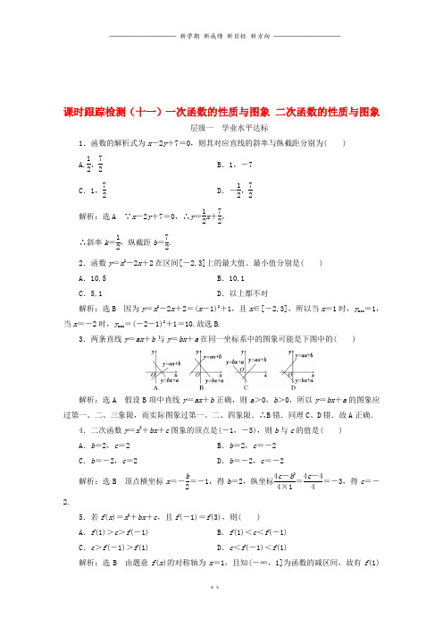 高中数学课时跟踪检测十一一次函数的性质与图象二次函数的性质与图象新人教B版必修7
