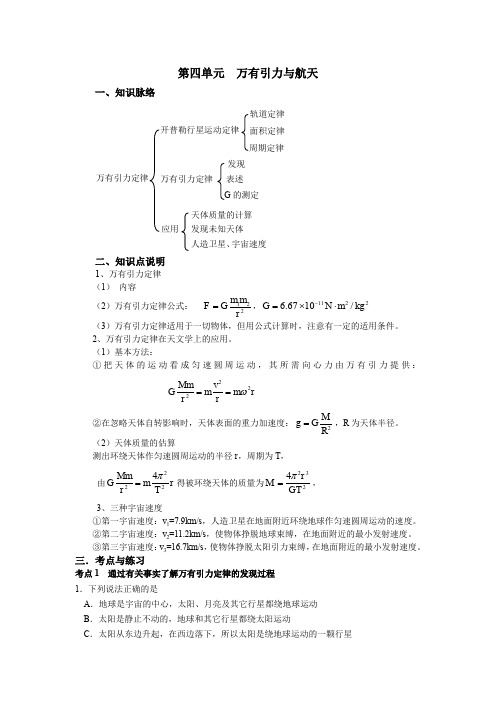 高二物理复习提纲第四单元-万有引力与航天