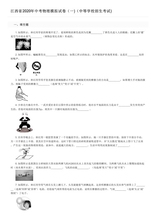 江西省2020年中考物理模拟试卷(一)(中等学校招生考试)及参考答案