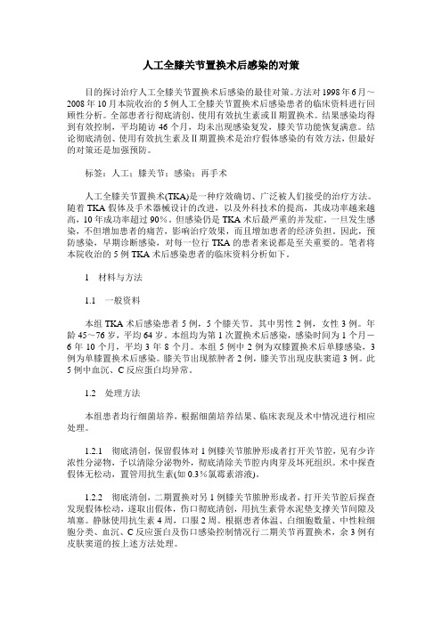 人工全膝关节置换术后感染的对策