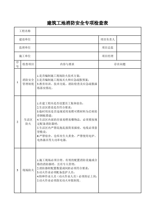 (完整版)建筑工地消防安全专项检查表