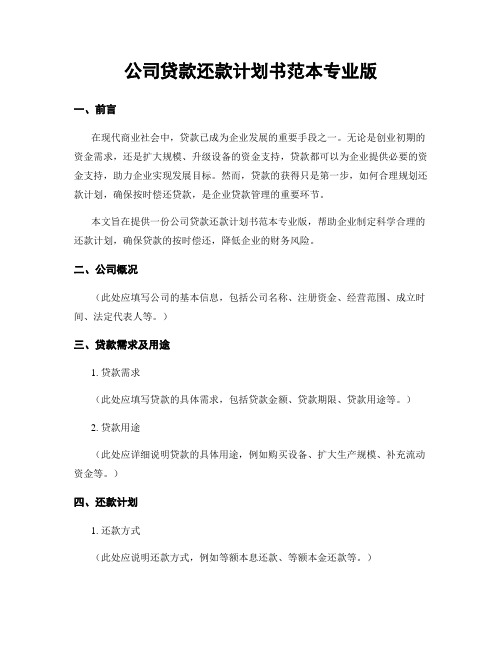 公司贷款还款计划书范本专业版