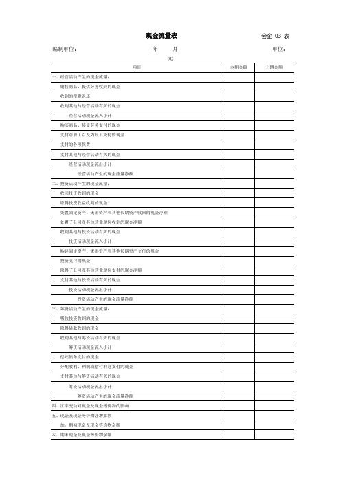 2020年最新现金流量表样表