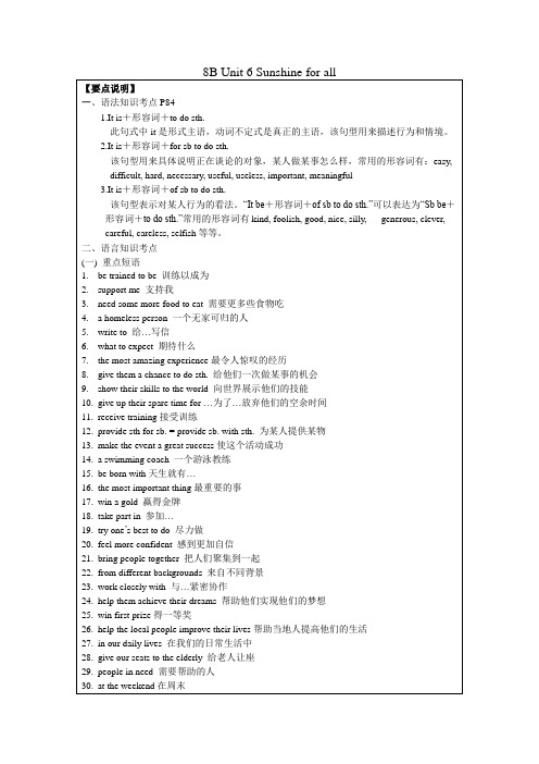 苏教版八年级英语下册 Unit 6  知识点