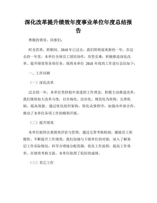 深化改革提升绩效年度事业单位年度总结报告