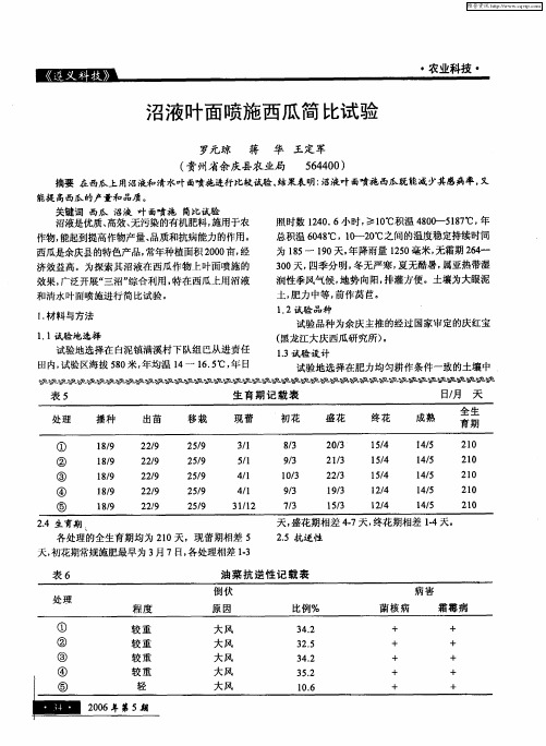 沼液叶面喷施西瓜简比试验