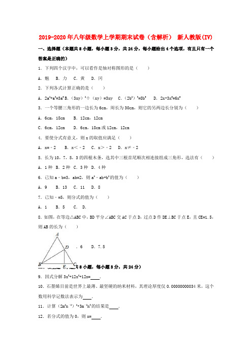 2019-2020年八年级数学上学期期末试卷(含解析) 新人教版(IV)