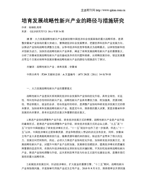 培育发展战略性新兴产业的路径与措施研究