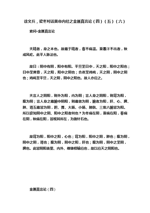 徐文兵，梁冬对话黄帝内经之金匮真言论（四）（五）（六）