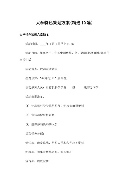 大学特色策划方案(精选10篇)