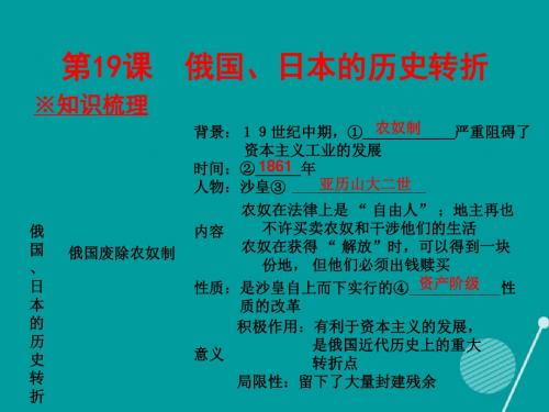 2016-2017年九年级历史上册 第19课 俄国、日本的历史转折课件