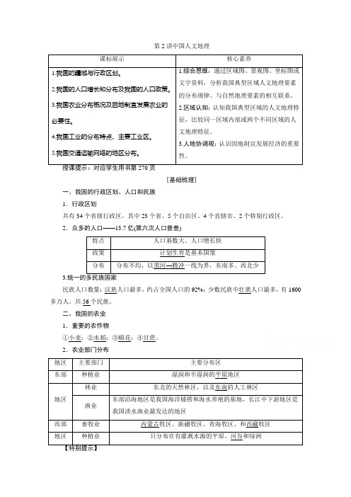 2021届高三鲁教版地理一轮复习学案：第15章第2讲 中国人文地理含解析