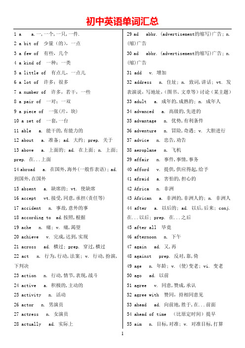 初中英语单词汇总(适合打印版)