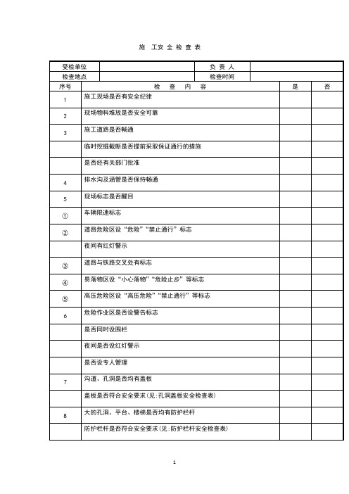 2023年施工现场安全检查表