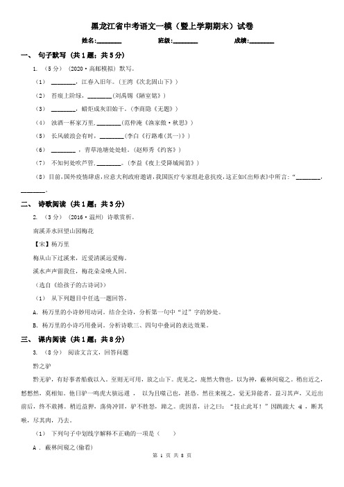 黑龙江省中考语文一模(暨上学期期末)试卷