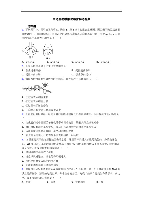 中考生物模拟试卷含参考答案